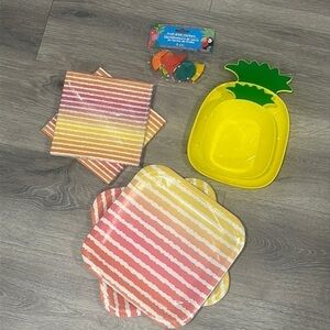 Summer Pineapple Disposable Plates Napkins & Chip Dip Set Dining Party